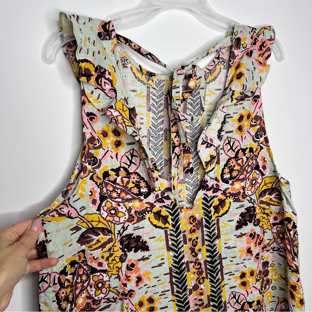 J23 Free People Summer in Tulum Linen Tie Back Tunic Top Botanical Floral Print - Picture 5 of 8